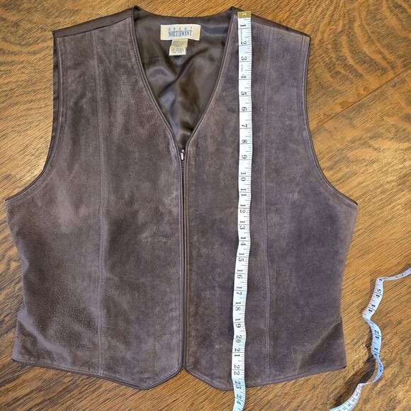 Great Northwest Leather Front Vest Brown Suede Zip Front Lined Size Large - Picture 9 of 12